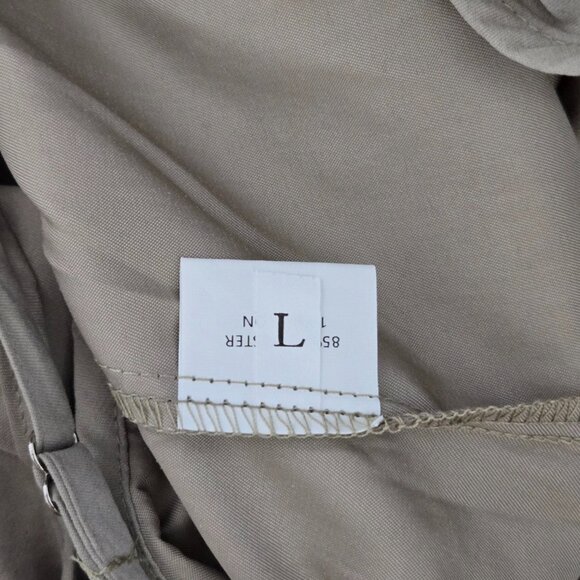 NWOT | Khaki Tan Wide Leg Cropped Overalls Jumpsuit Romper Pockets | Large - Picture 4 of 6